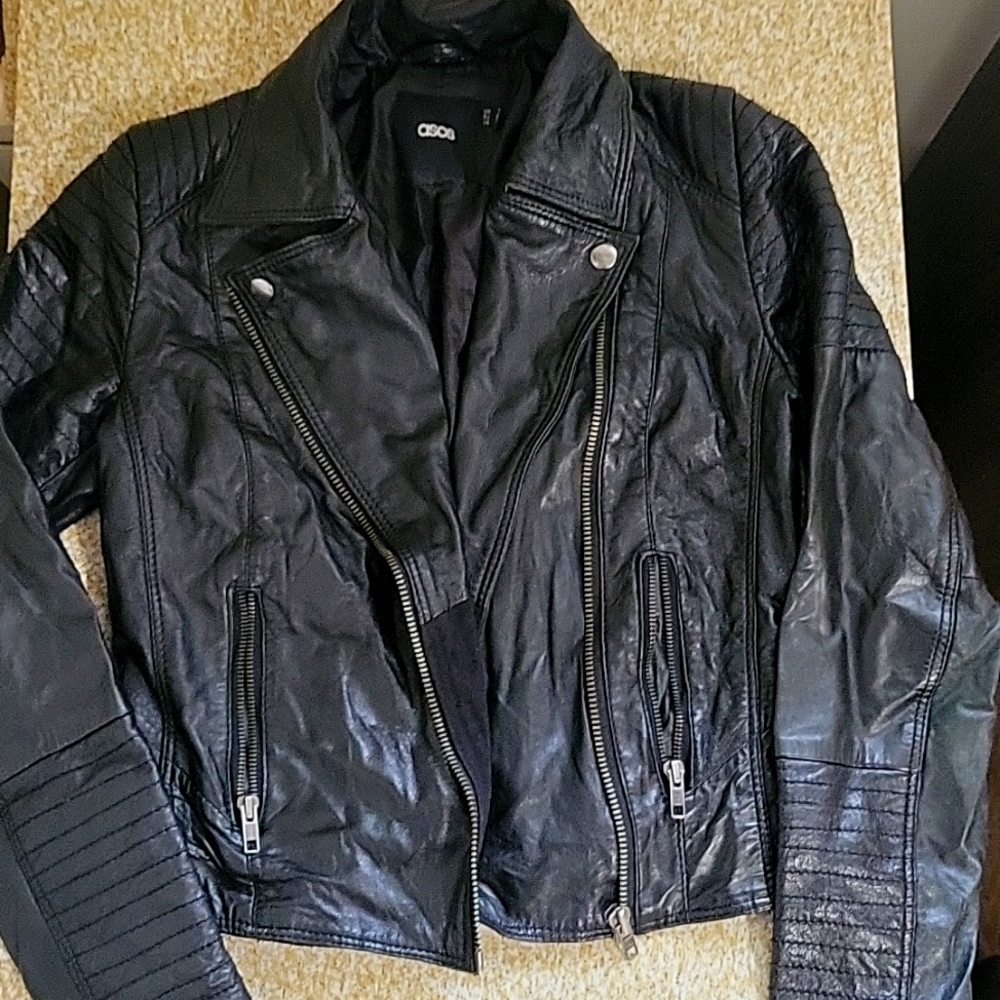 ASOS Black leather jacket with detailing on sleeves and back size 0